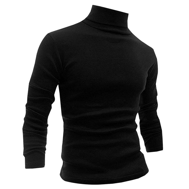 LONGBIDA Men Slim Fit Lightweight Long Sleeve Pullover Top Turtleneck T-Shirt(Black,XL) - Image 1